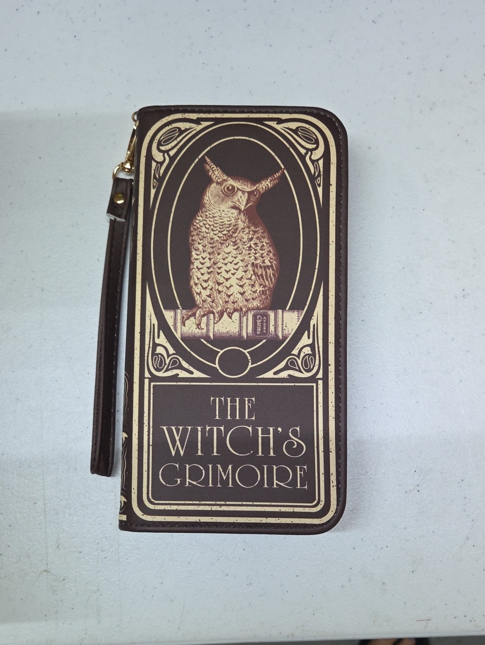 The Witch's Grimoire Owl Zip Wallet - Brown & Cream